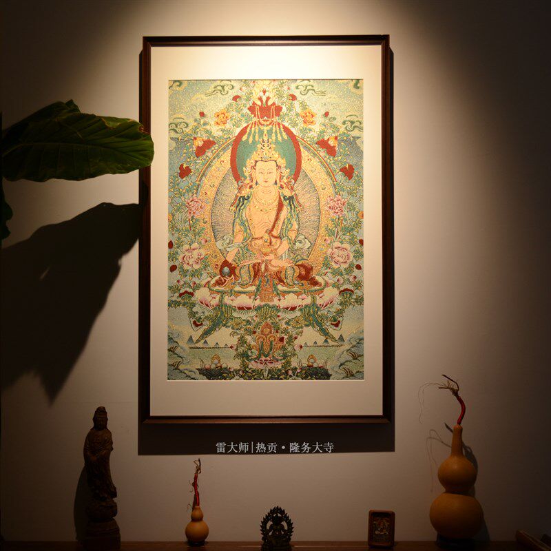 刺绣地藏王菩萨唐卡茶室玄关装饰画客厅背景墙挂画沙发
