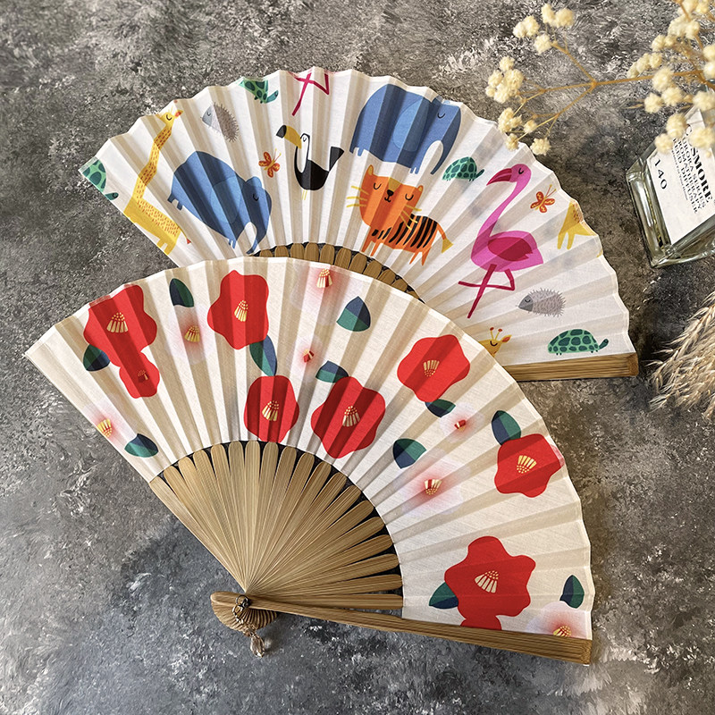 芷墨春夏小新叶绿红折扇爱复古风卡通扇子国风汉服古风