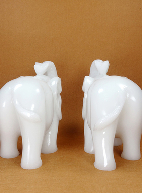 天然白玉石大象一对客厅玄关酒柜装饰品吸水吸财象乔迁新居礼