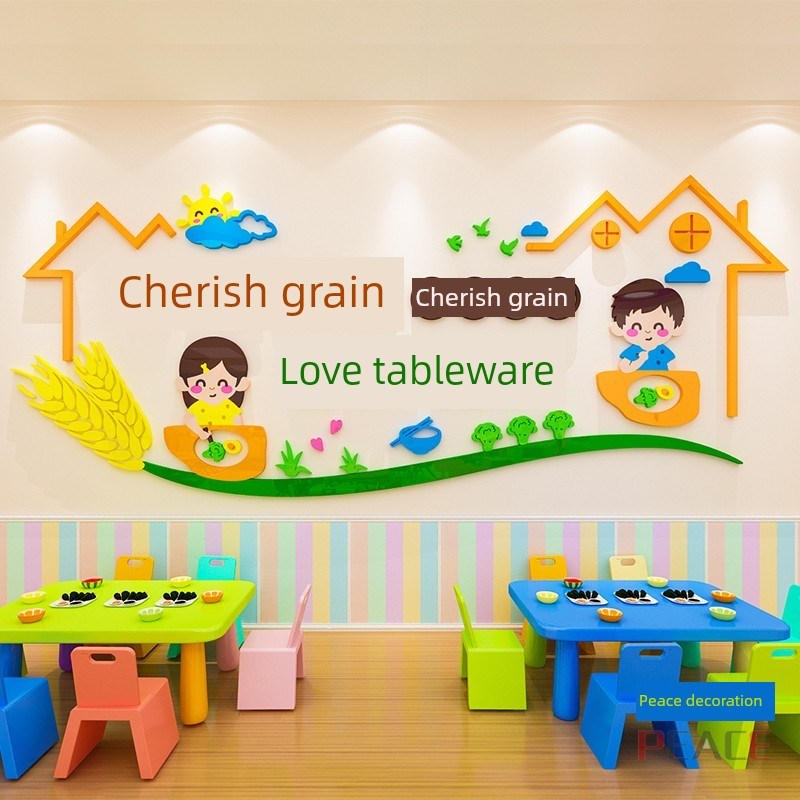 食堂纸幼儿园环境创新题墙小餐桌布置关怀班教室装修
