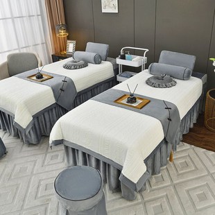 水晶绒轻奢N美容院按摩床单高级感 2023美容床罩四件套冬季