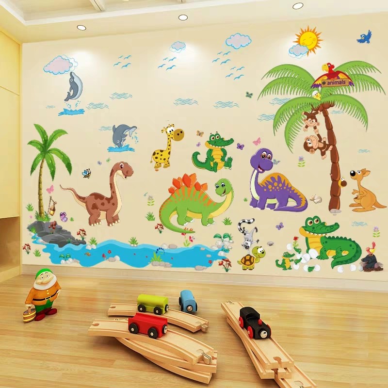 恐龙墙纸自粘儿童房间布置墙上画宝宝幼儿园墙壁装饰墙画