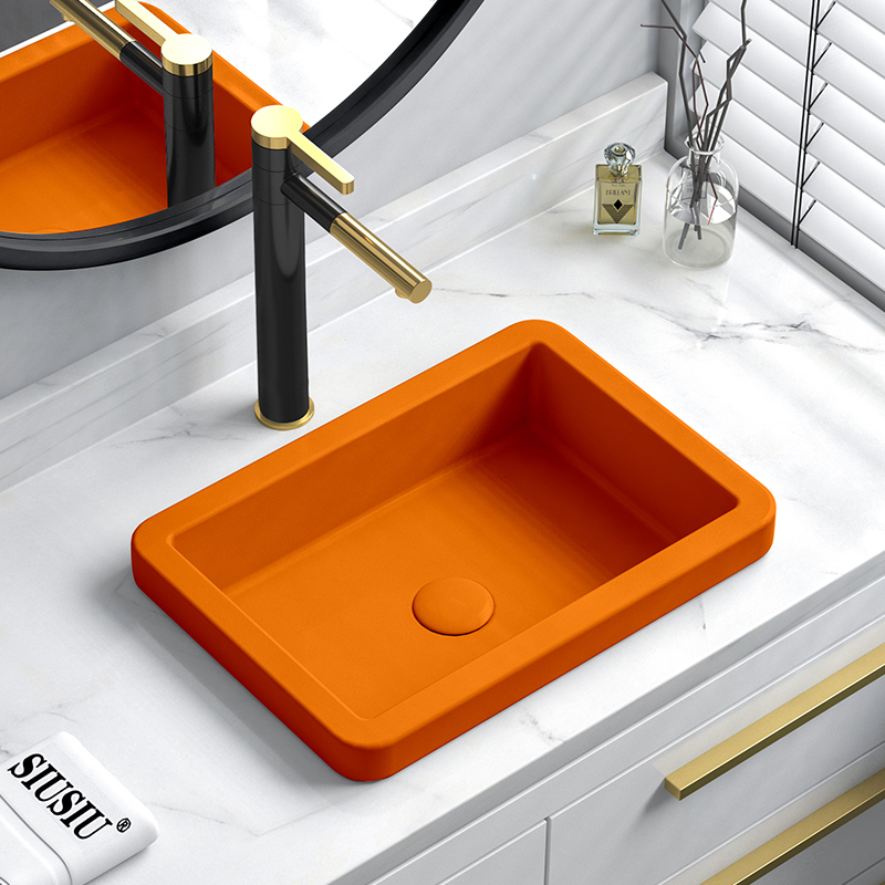 橙色台中盆陶瓷半嵌入式椭圆形台盆方形圆形洗脸盆洗漱洗手盆小号