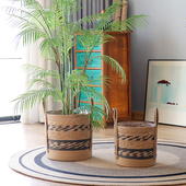 藤编草编盆编织混色篮绿植盆手工编织篮子客厅阳台装 饰器