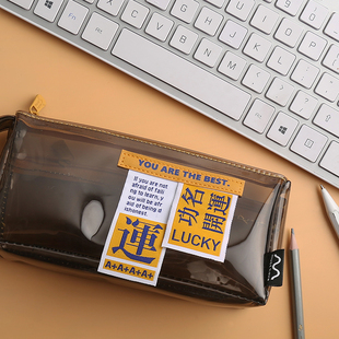 国潮层笔袋逢考必过个性编织标签防水大容量学生提手文具袋