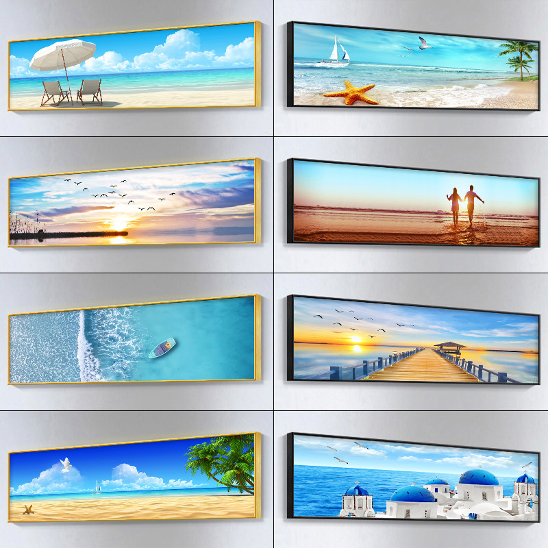 现代卧室床头背景墙装饰画卧房间海景挂画酒店客房壁画