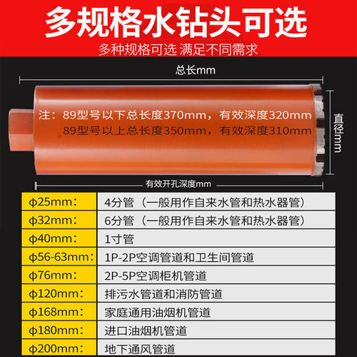 水钻头墙壁孔器空调金刚石打洞水钻干打打孔水钻机钴齿