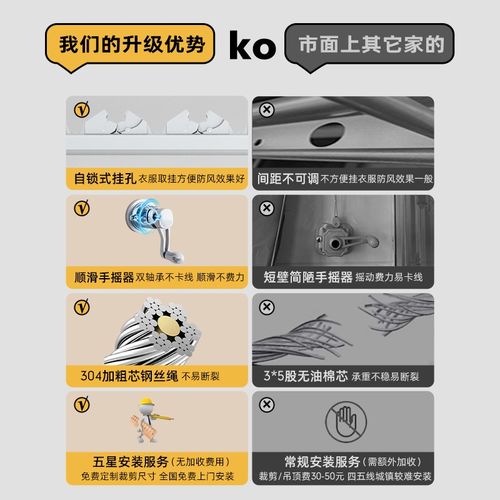 佳运来包安装手摇升降晾衣架阳台家用杆手动晒衣架固定式晾衣杆