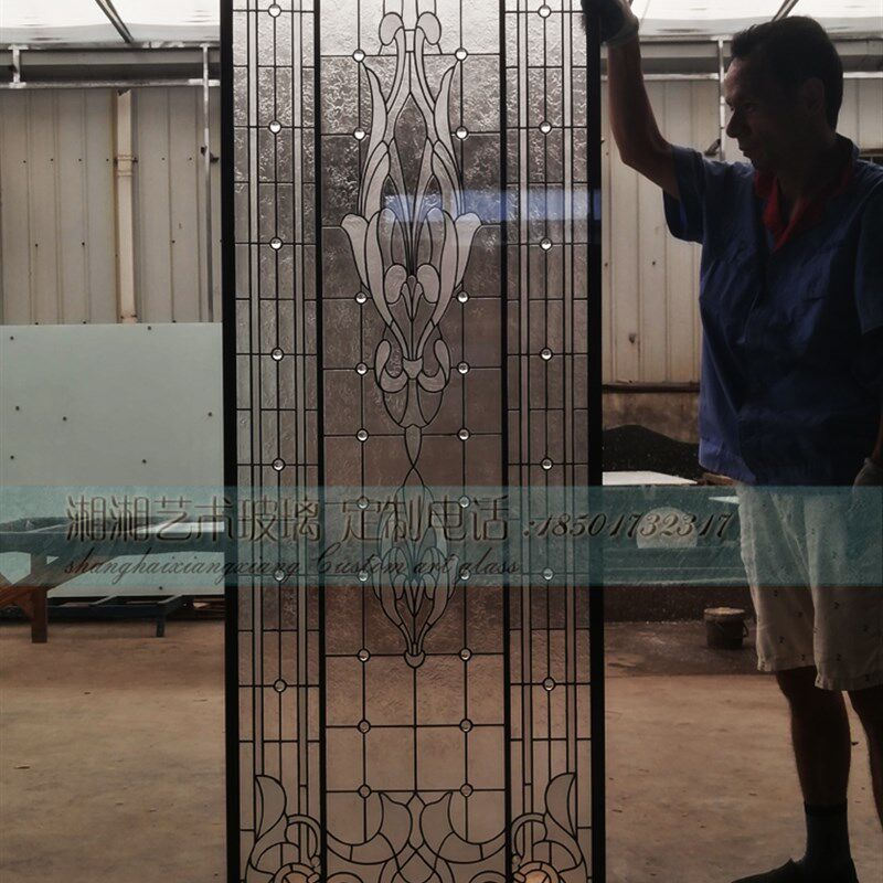 定制入户客厅屏风欧式风格法式中式钢化艺术玻璃透光贴片面效果