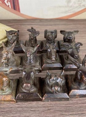 仿古古玩十二生肖兽首印章摆件鼠牛虎兔龙K蛇马羊猴鸡狗猪一套印