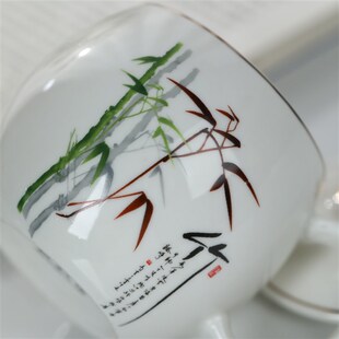茶杯办公室杯带盖家用套装 兴利达陶瓷杯会议室水杯宾馆酒店中式