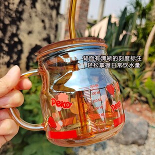 网红水杯可爱大肚玻璃杯饮料果汁吸管杯家用喝水牛奶杯子带盖套装