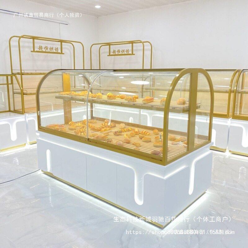 面包柜面包展示柜镀钛不锈钢圆弧中岛柜边柜生日蛋糕模型糕点架子图片