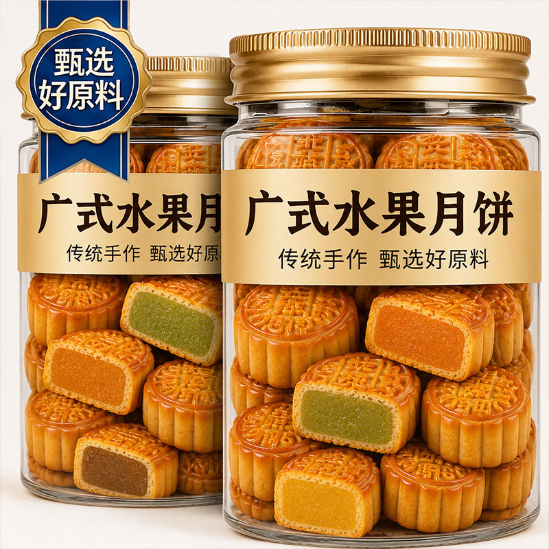 广式水果味月饼迷你蜜桃哈密瓜草莓为馅料整箱11种口味中秋节零食