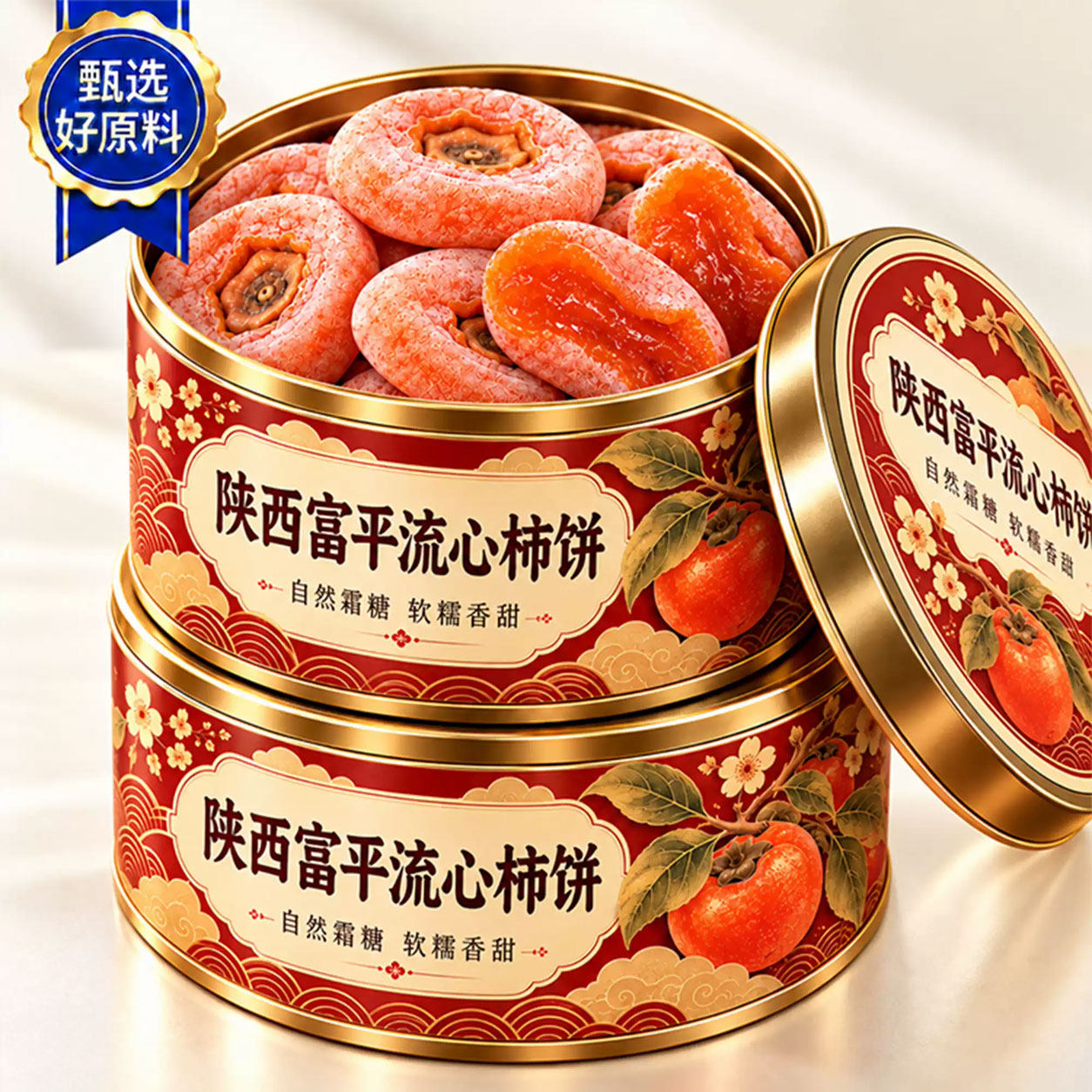 正宗富平柿饼官方旗舰店新货陕西流心柿子吊柿圆饼蜜饯独立包装
