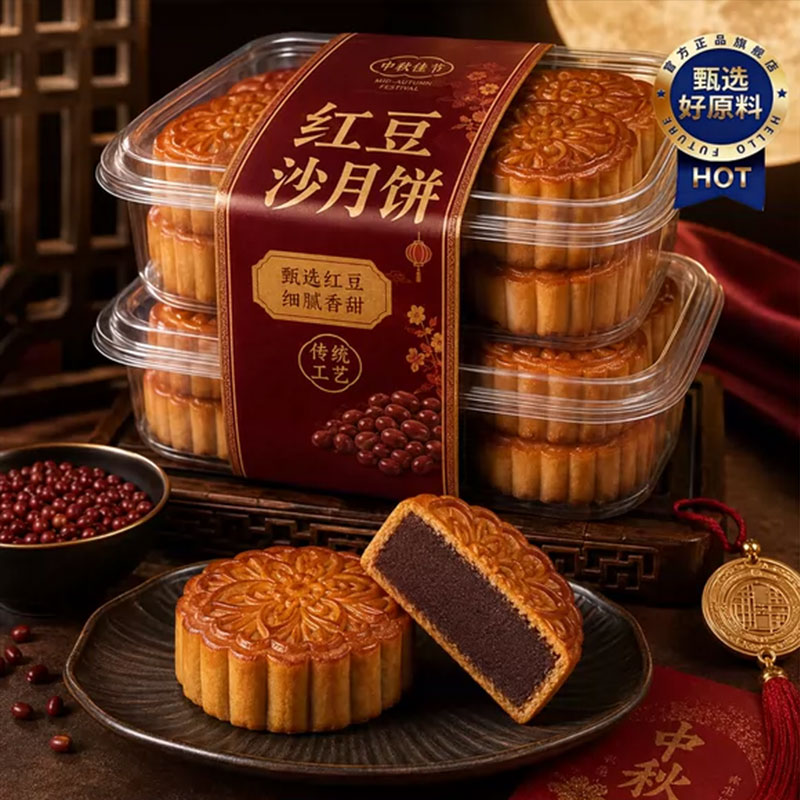 天猫甄选！正宗红豆沙月饼独立包装中秋节五仁咸蛋黄莲蓉传统糕点图片
