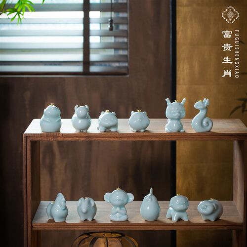 景德镇十二生肖陶瓷摆件鼠牛虎兔龙蛇马羊猴鸡狗猪全套桌面摆件
