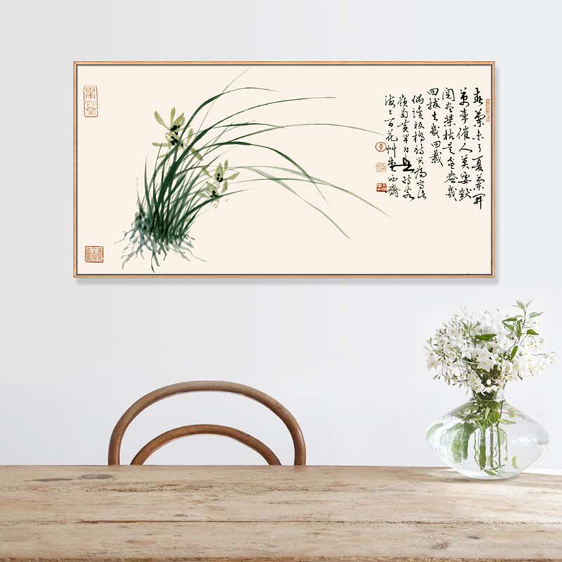 卧室床头装饰画兰花新中式风格挂画书房饭厅背景中式风格墙面壁画