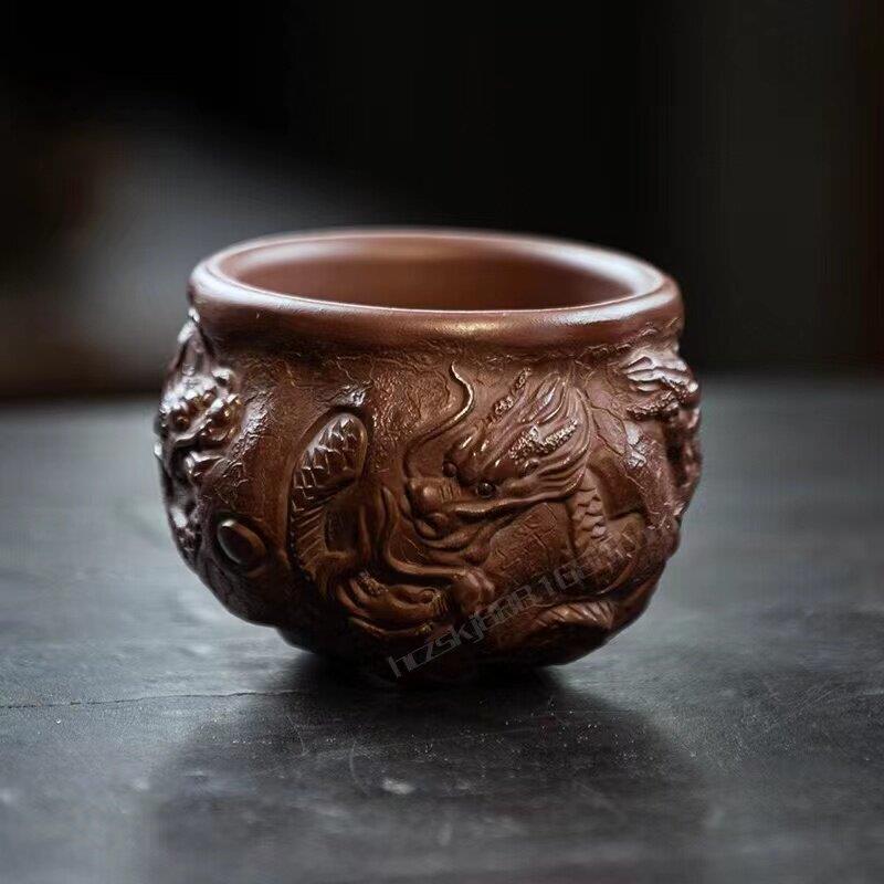 宜兴手工紫砂品茗杯九龙主人单杯鱼化龙高端手绘茶碗功夫茶杯精品