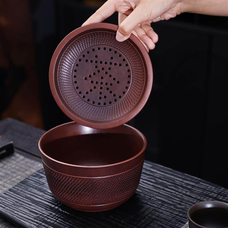 建水复古紫陶茶渣缸桶茶洗杯洗废水缸大号水盂茶具配件家用陶瓷罐