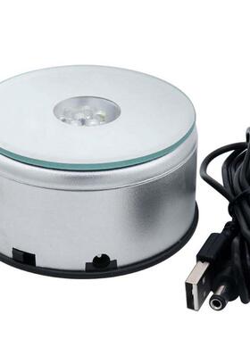 水晶LED灯座七彩旋转底座发光展示水晶摆件工艺品灯座3D内雕塑料