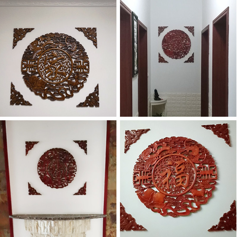 东阳木雕挂件香樟木头雕刻画中式玄关背景墙福字蝙蝠角花装饰壁挂