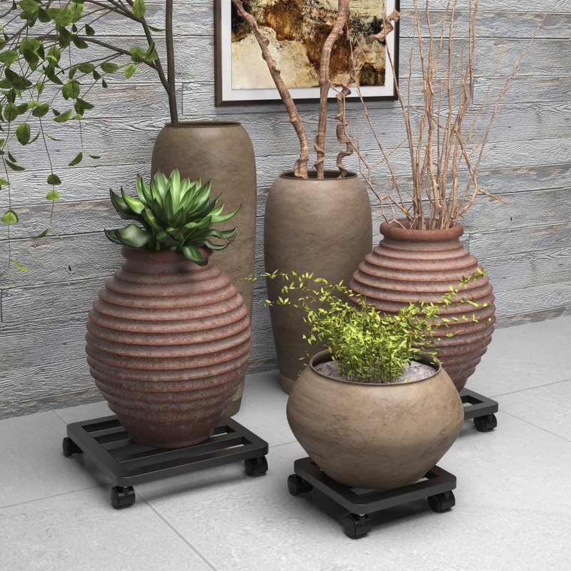 铁艺正方形花盆托盘带轮花架万向轮底座植物盆景托架盆栽底托