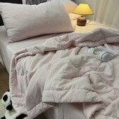 软糯少女粉色手工包边夏凉被水洗棉夏被四件水洗款 被