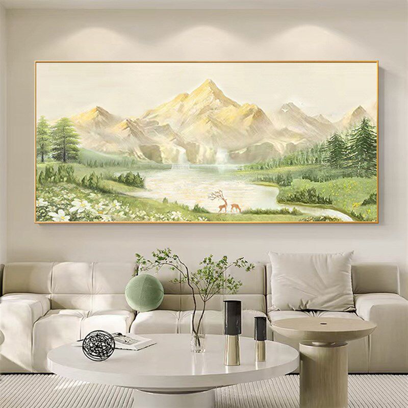 纯手绘油画客厅沙发背景墙山水风景装饰画抽象肌理侘寂风卧室挂画