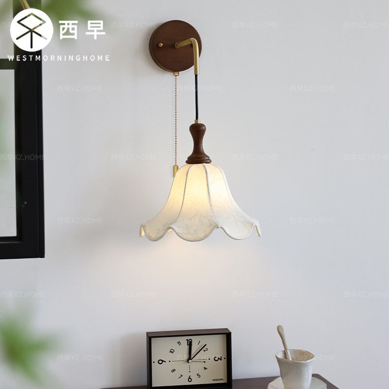 春晓法式中古卧室床头吊线灯复古客厅带拉线关楼梯过道瓣壁灯,家装灯饰光源,壁灯,淘宝优惠券,粉丝福利购,淘宝优惠卷