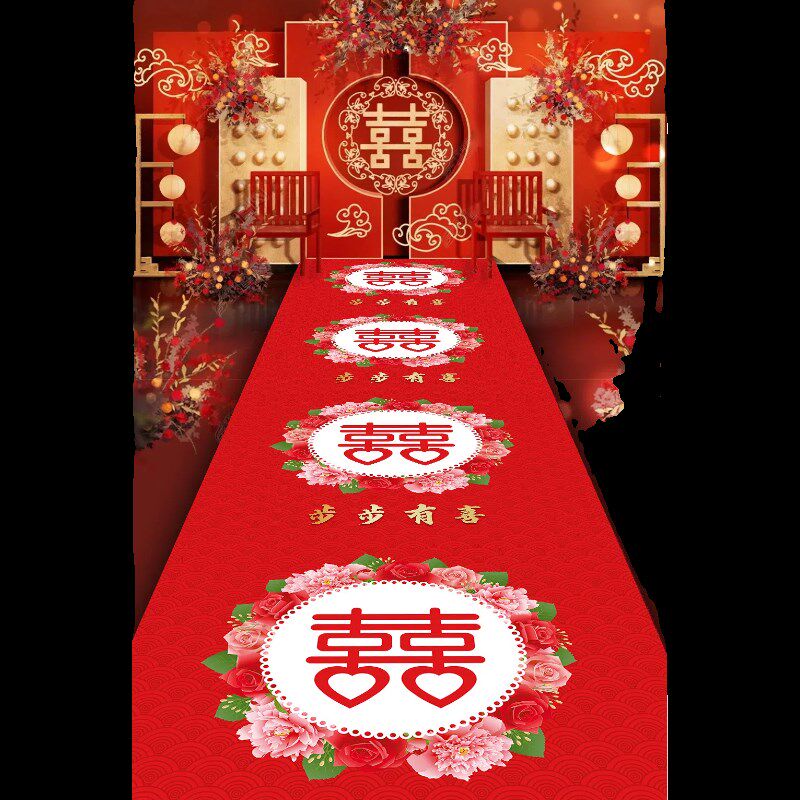 欧式火烈鸟粉色婚礼地毯西式婚庆白色印字长毯结婚装饰地垫氛围毯