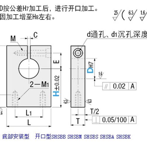 导向轴支座 底部安装型 开口型SHSBB SHSBM SHSBS SHSBA SHSBK