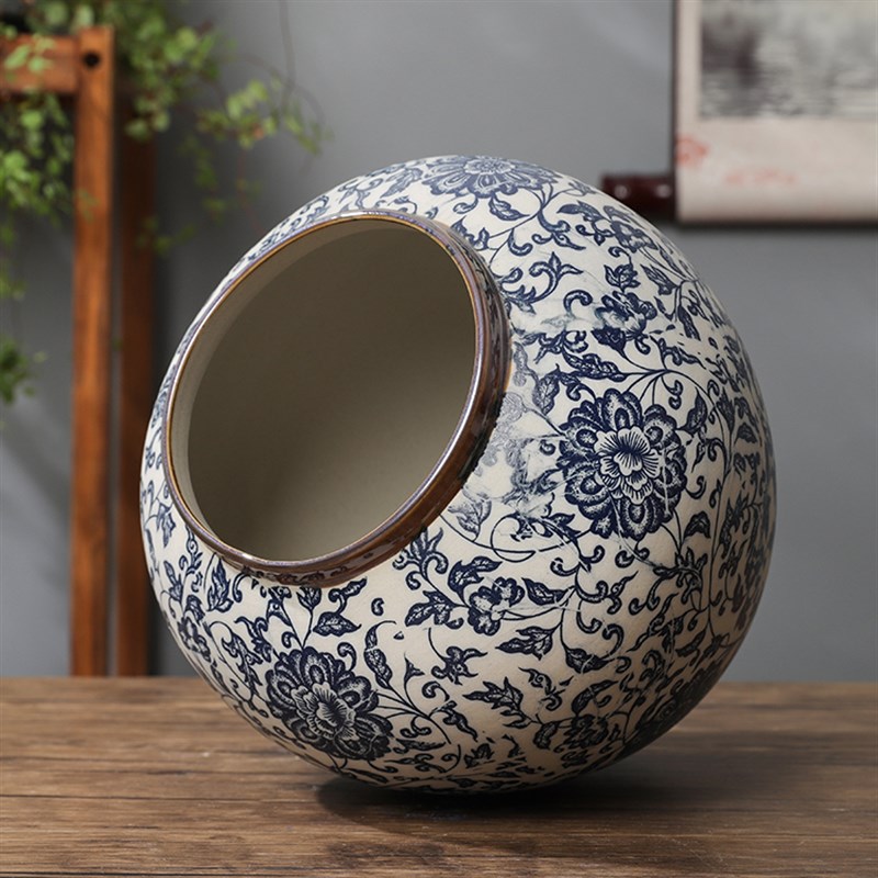 景德镇陶瓷 三件套干花花器陶瓷花瓶家居装饰品摆件 青花瓷缠枝莲