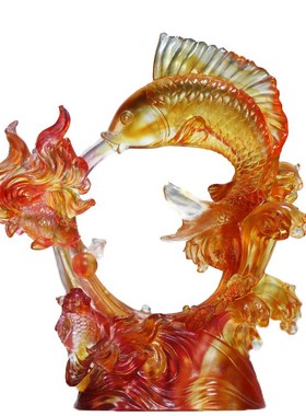 琉璃鱼摆件鸿运丰登居家客厅办公前台桌面摆放乔迁开业商务送礼