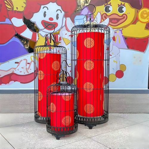 新中式铁艺鸟笼吊灯落地灯酒吧咖啡厅通道灯具灯饰喜庆红灯笼挂灯