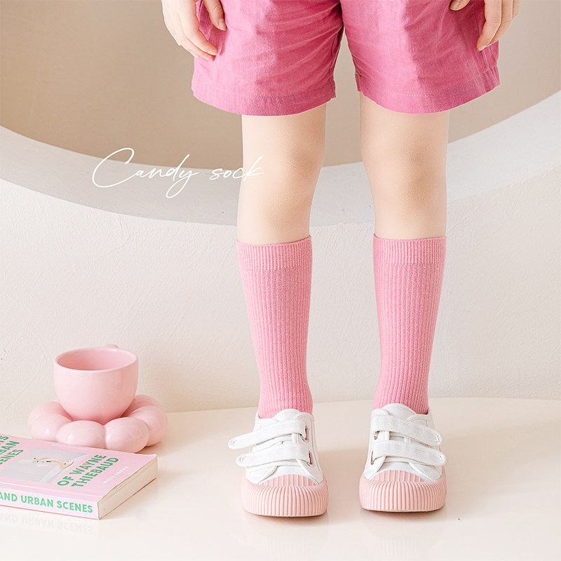 儿童袜子春夏薄款糖果长筒堆堆袜宝宝高筒小腿袜夏季白色中筒袜潮