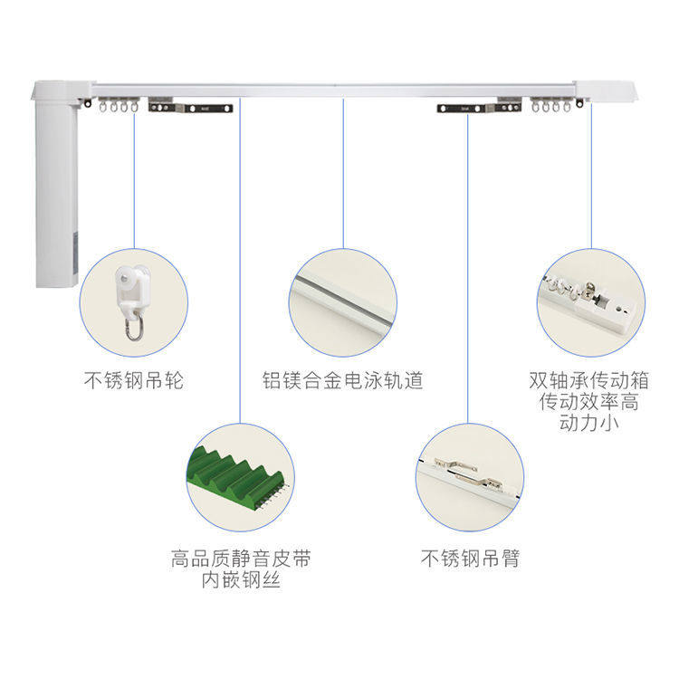 电动窗帘轨道遥控自动充电锂电池免布线充电款智能声控窗帘电机开