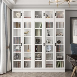 定制落地书柜实木带门收纳柜自由组合柜一体靠墙储物格子柜展示柜