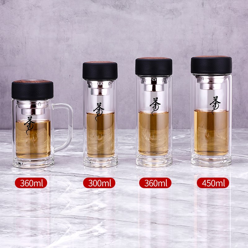 水晶贵族双层耐热加厚手柄玻璃杯大容量商用办公泡茶水杯定制团购