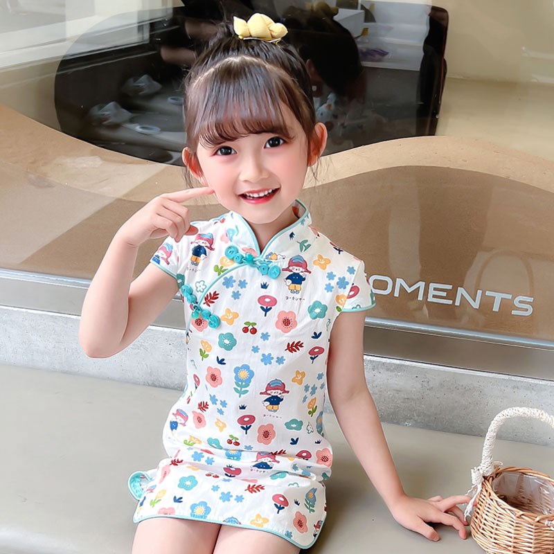 女童夏装旗袍连衣裙2022新款清新可爱公主女宝宝儿童汉服中国风