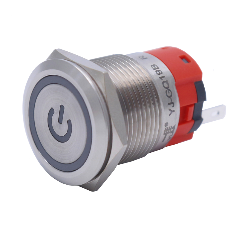 一佳YJ-GQ19B红绿蓝色12V24V220V带灯19mm不锈钢防水金属按钮开关