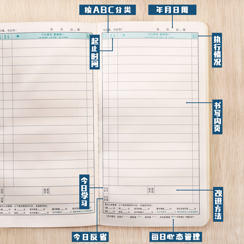 每日要事日程计划本便携五项管理行动日志记事本A6时间效率管理手