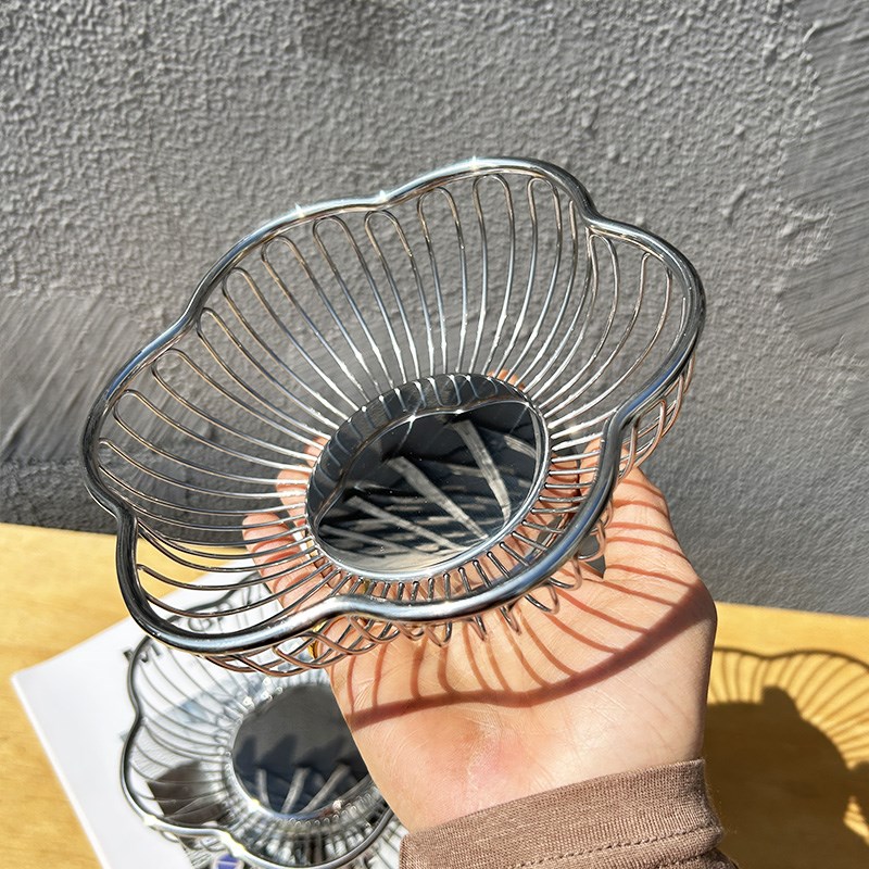 轻奢304不锈钢果盘家用客厅水果篮茶几零食收纳篮厨房果蔬沥水篮