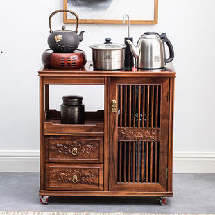 实木可移动茶台家用客厅茶桌边几全自动烧水壶一体胡桃木小茶水柜