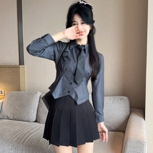 衬衫女收腰长袖短袖jk制服套装秋冬学院风修身显瘦内搭白色衬衣女