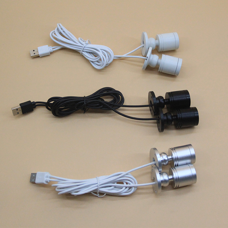 usb一拖二3W迷你可粘贴LED小射灯5V手办模型展柜鱼缸聚光彩色射灯