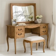 美式乡村实木梳妆台法式复古做旧风化白化妆桌橡木原木书桌写字台