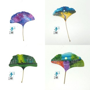 蝴蝶银杏叶画纯手工绘画叶子定制装饰品书签精美 diy制作生日礼品
