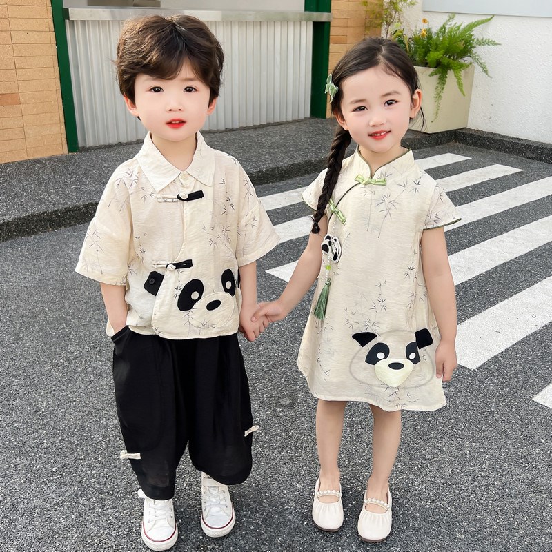 汉服男童夏季中国风新中式高端女童旗袍裙子夏装改良儿童唐装套装