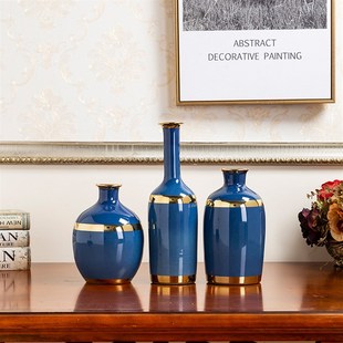 新中式 单色釉陶瓷摆件工艺品轻署简约 家居饰品创意花瓶软装 电镀